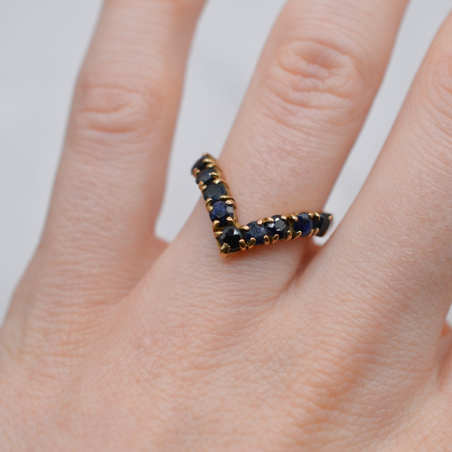 1970s Vintage 9ct Gold Sapphire Wishbone Ring