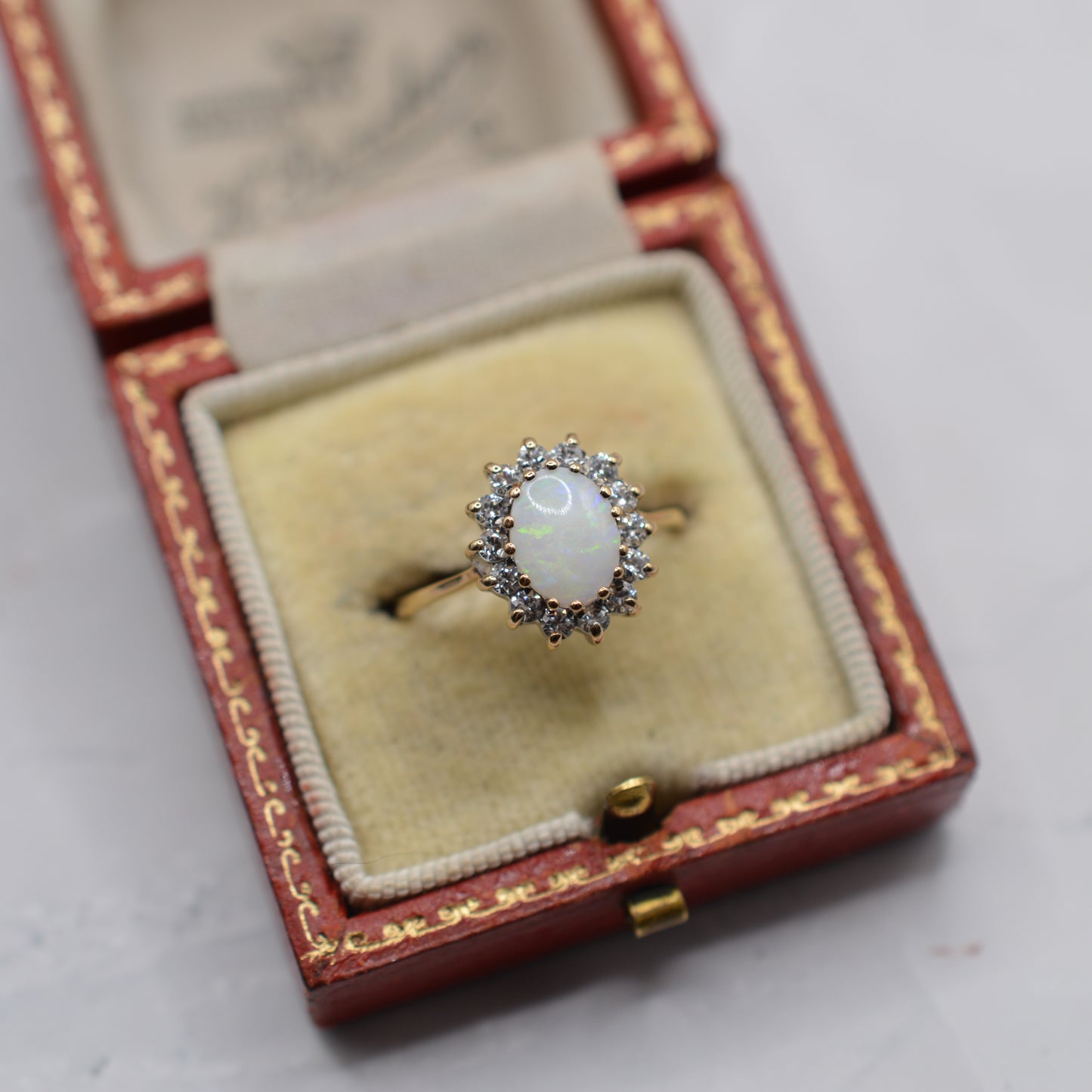 1980s 9ct Gold Opal & CZ Cluster Ring