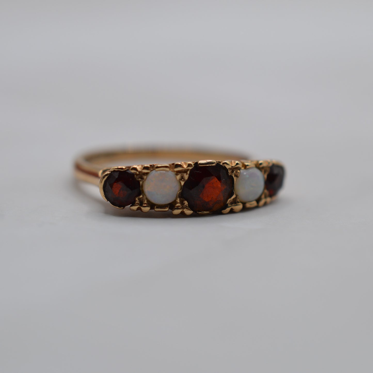 1970s Vintage 9ct Gold Opal & Garnet Half-Eternity Ring