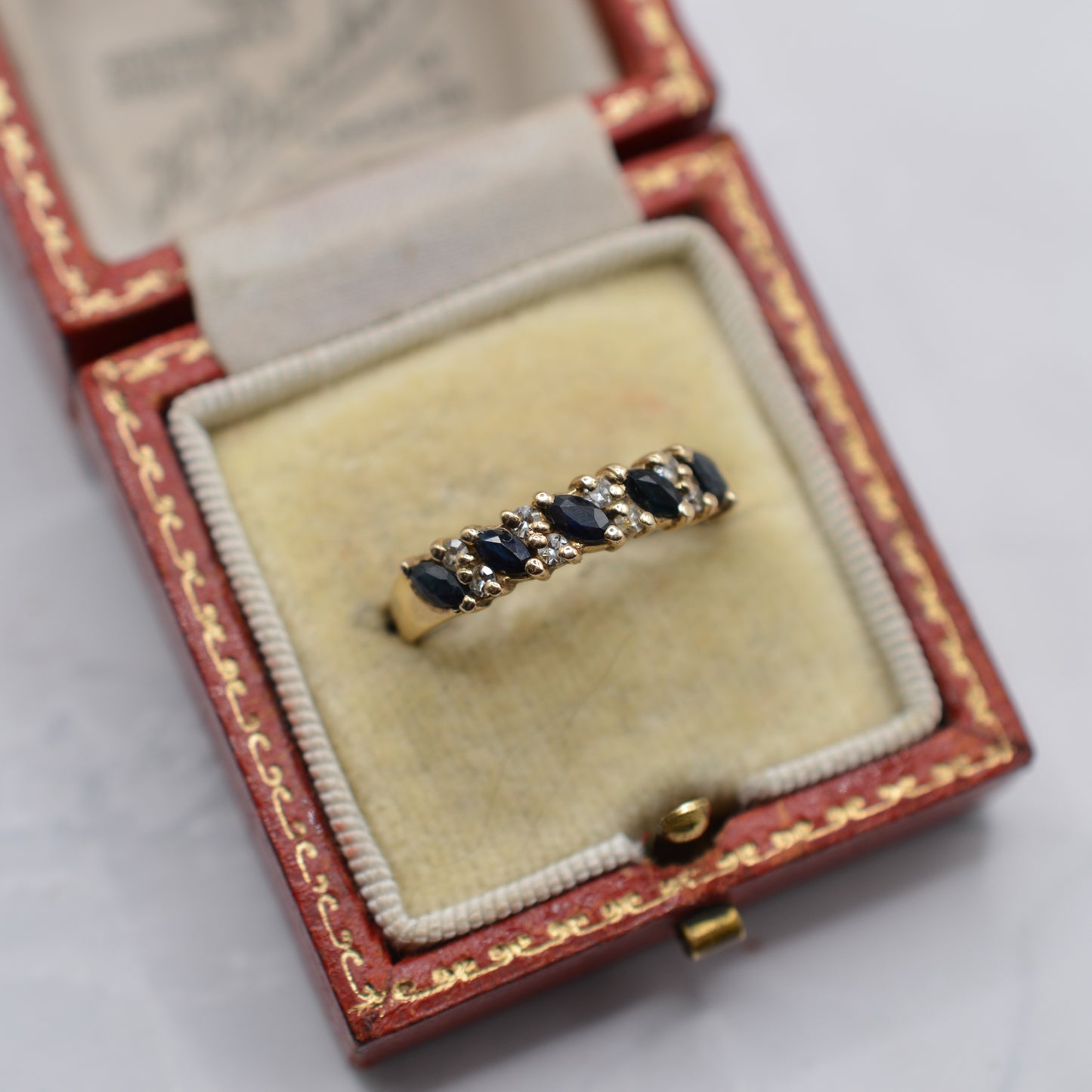 1980s Vintage 9ct Gold Sapphire & Diamond Half-Eternity Ring