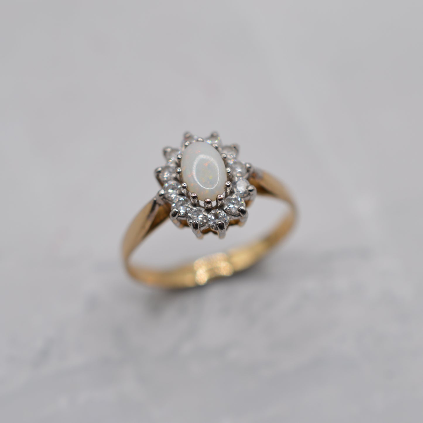 Vintage 9ct Gold Opal & CZ Cluster Ring