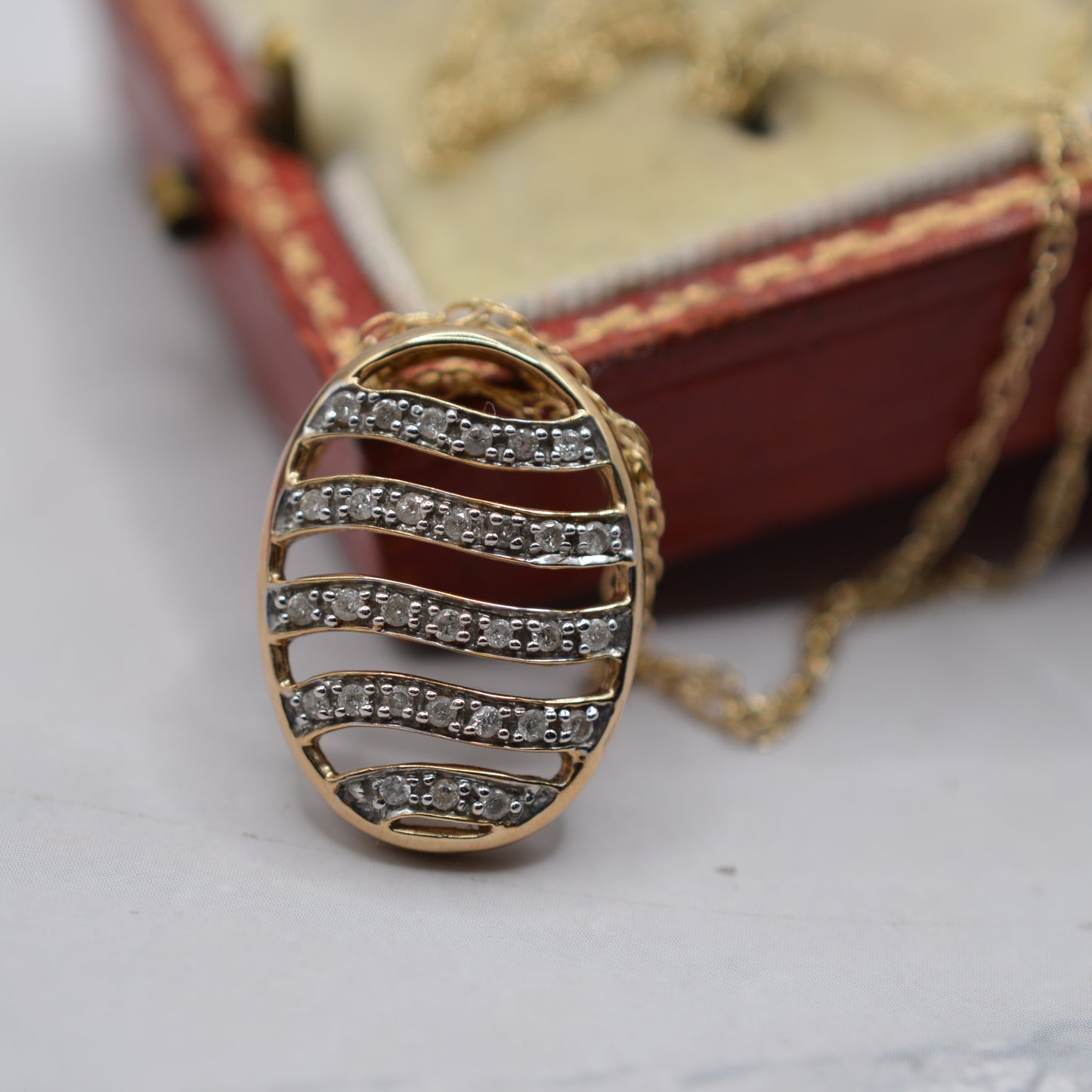 9ct Gold Diamond Wave Pendant Necklace (17”)