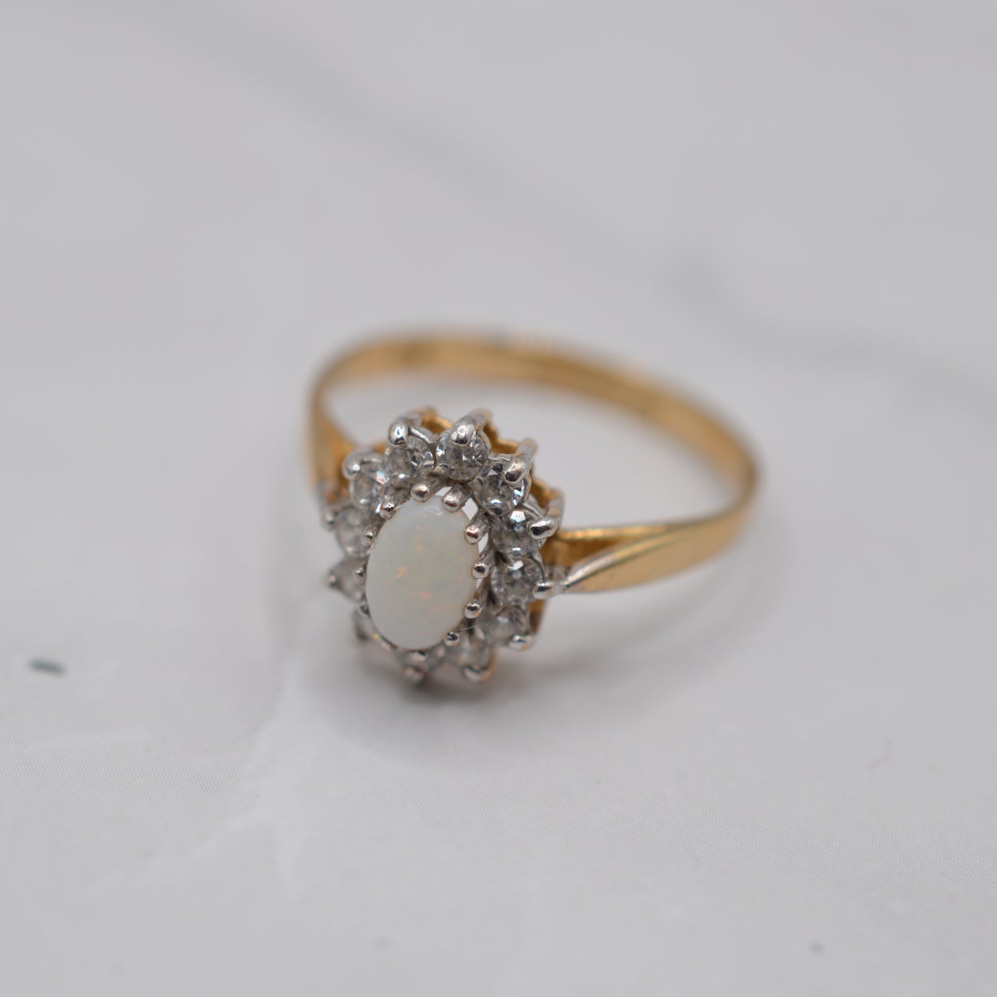 Vintage 9ct Gold Opal & CZ Cluster Ring