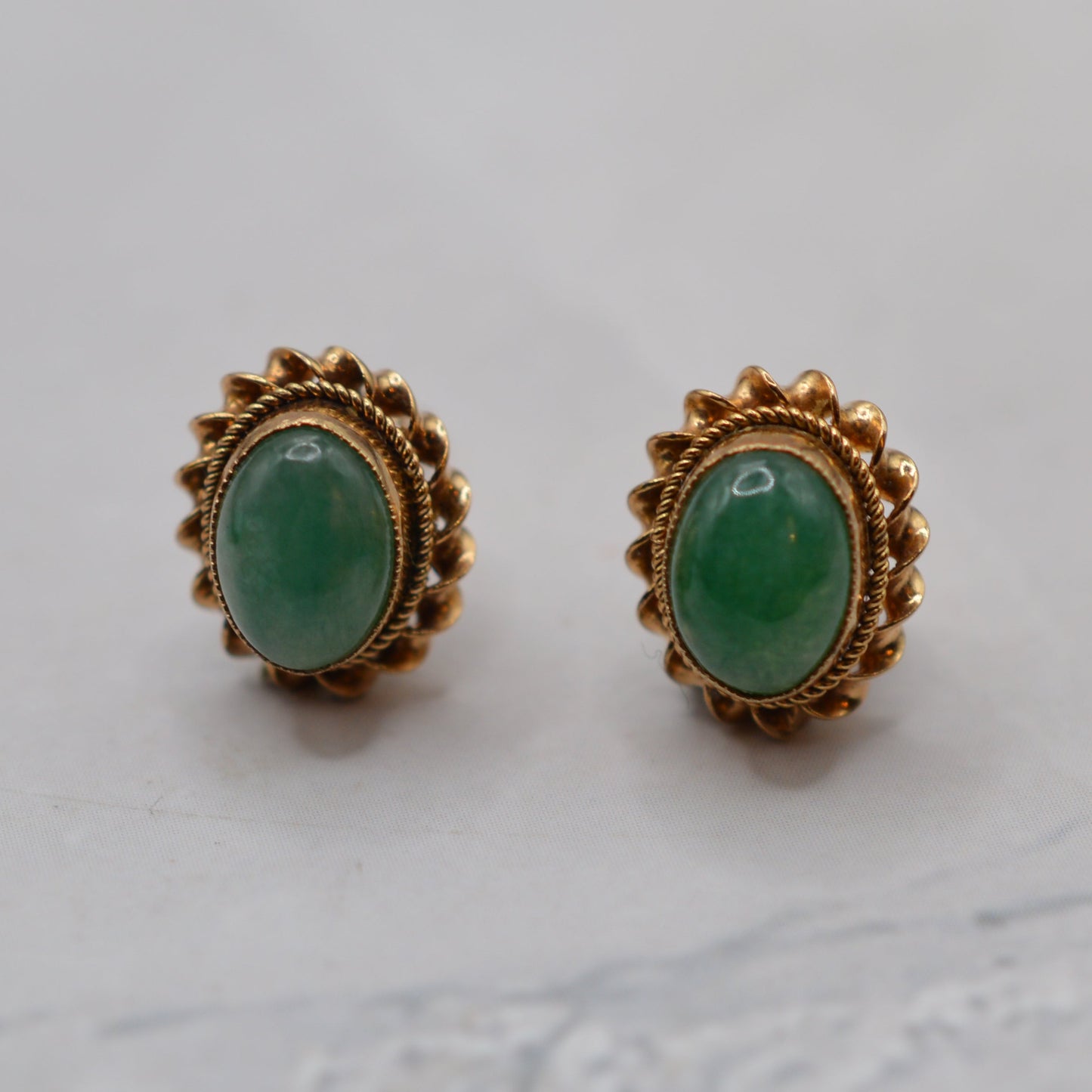 1960s Vintage 9ct Gold Jade Stud Earrings