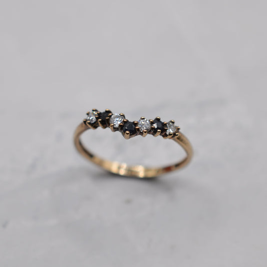 9ct Gold Sapphire & Cubic Zirconia Wishbone Ring