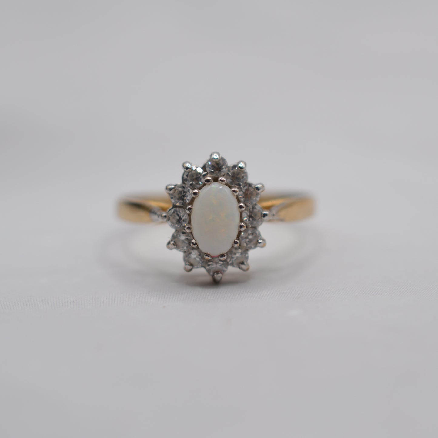 Vintage 9ct Gold Opal & CZ Cluster Ring
