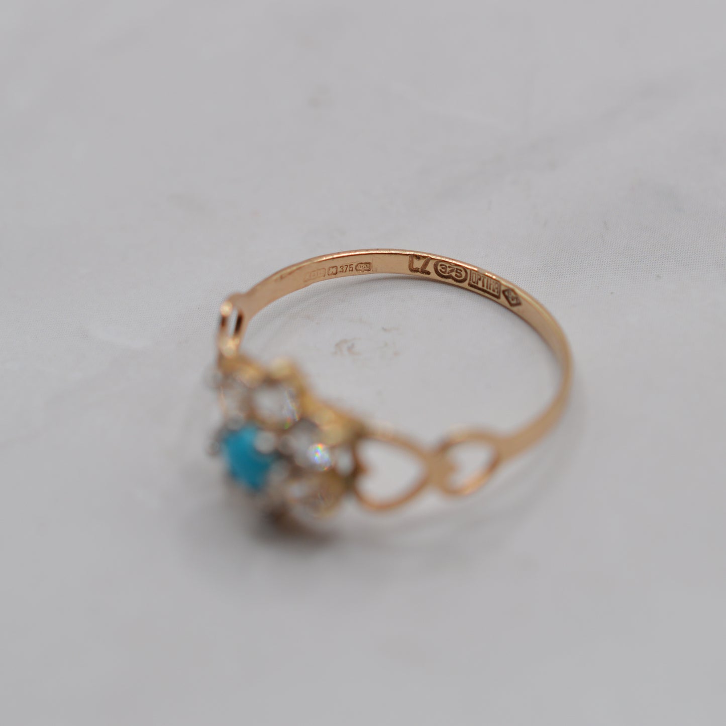 9ct Gold Turquoise & CZ Floral Cluster Ring