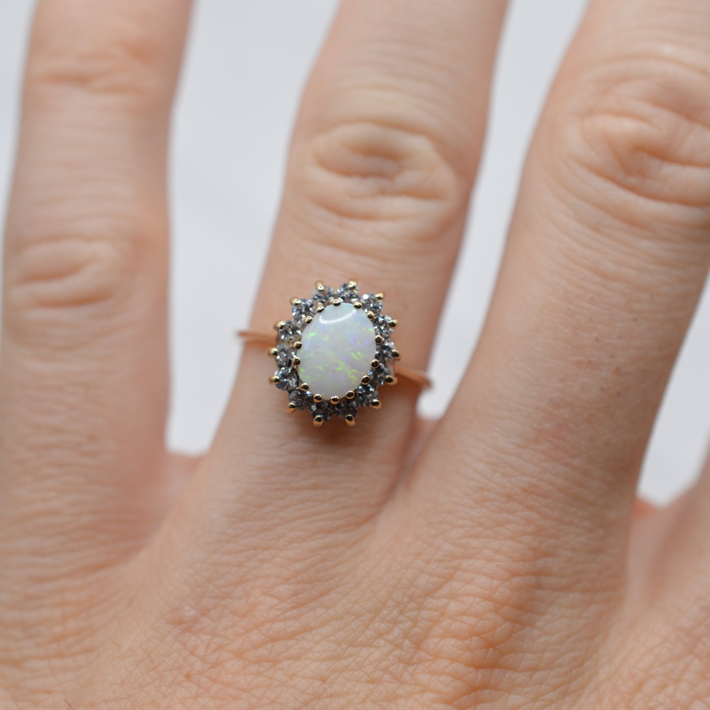 1980s 9ct Gold Opal & CZ Cluster Ring