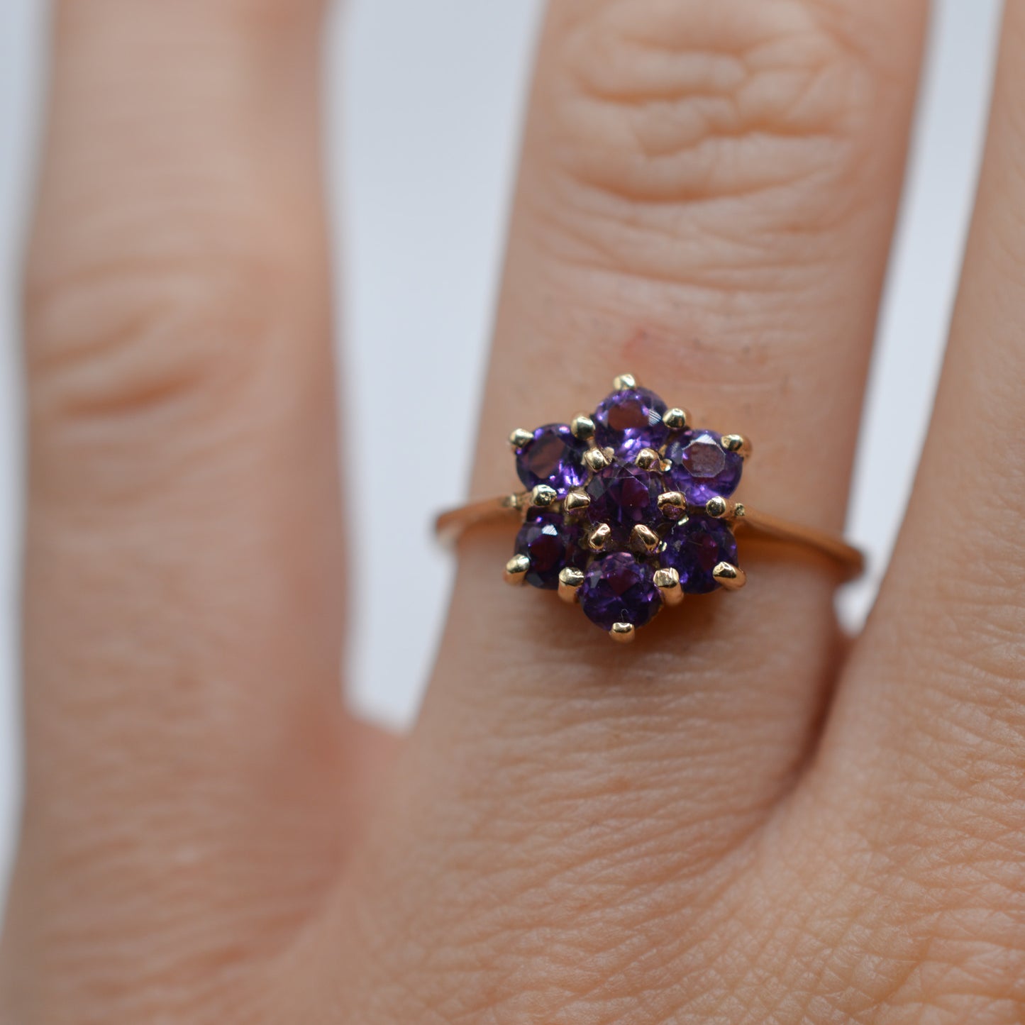 1990s 9ct Gold Amethyst Cluster Ring