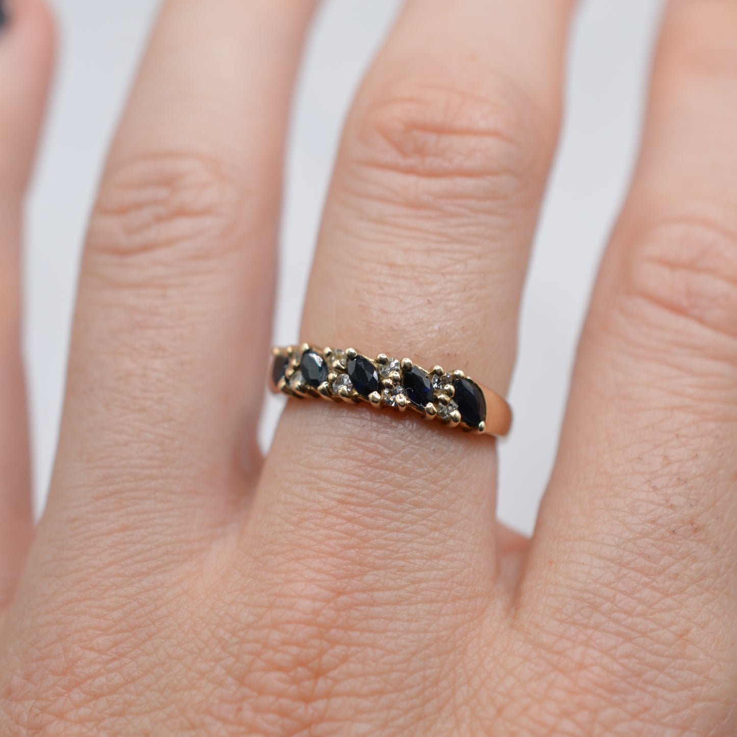 1980s Vintage 9ct Gold Sapphire & Diamond Half-Eternity Ring