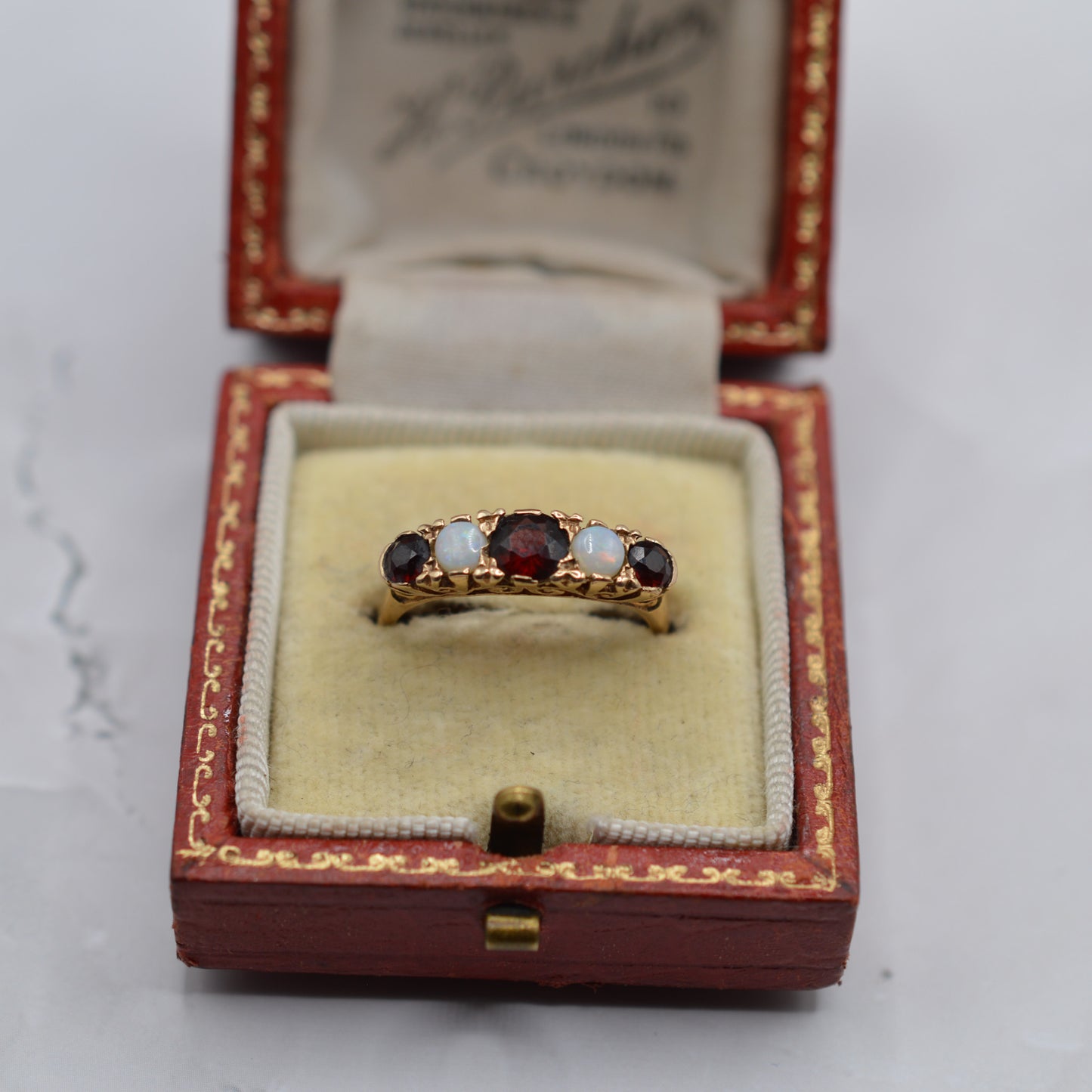 1970s Vintage 9ct Gold Opal & Garnet Half-Eternity Ring