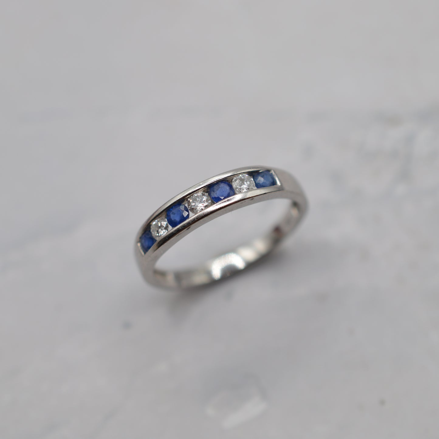 9ct White Gold Sapphire & Diamond Half-Eternity Ring
