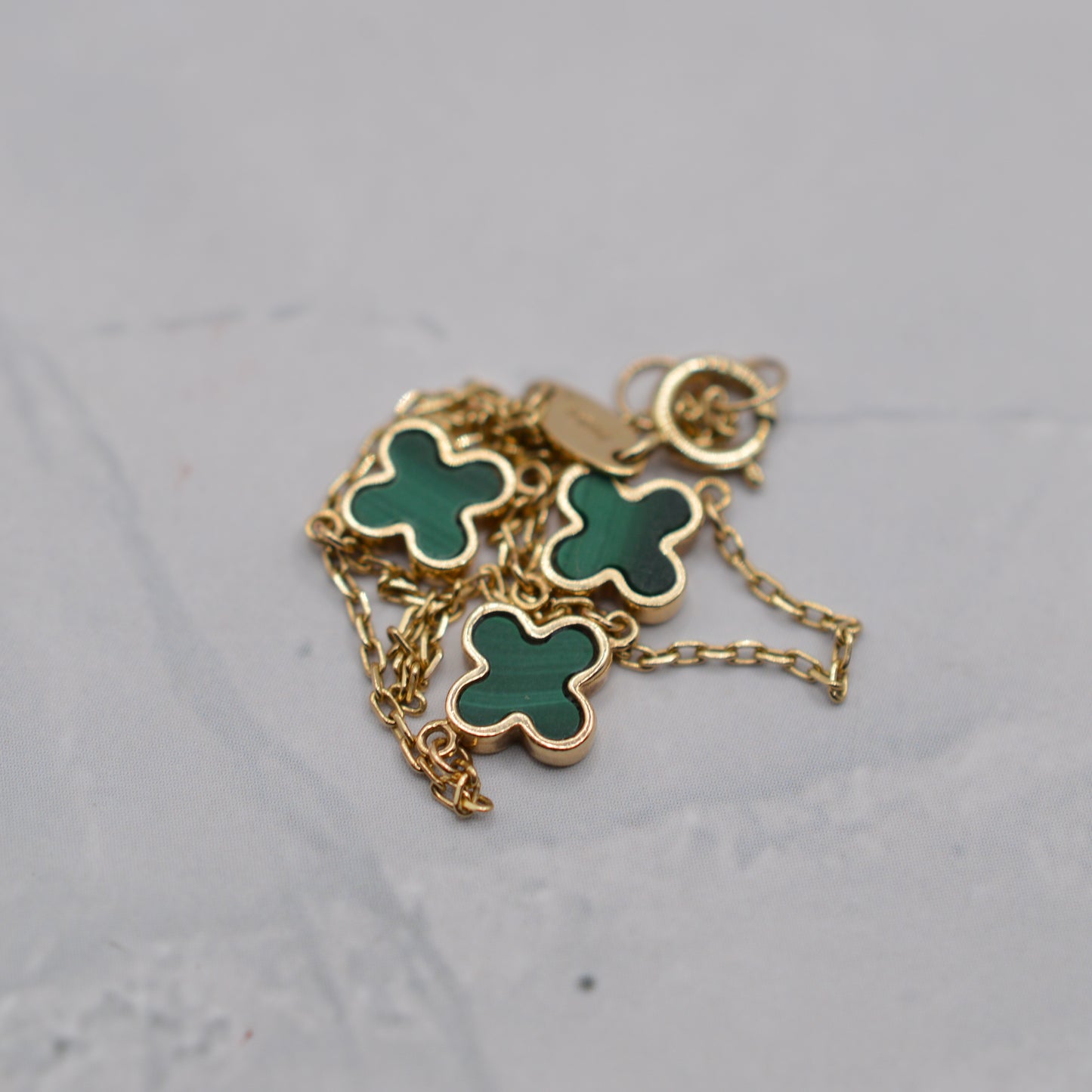 9ct Gold Malachite Clover Quatrefoil Bracelet (7–7.4")