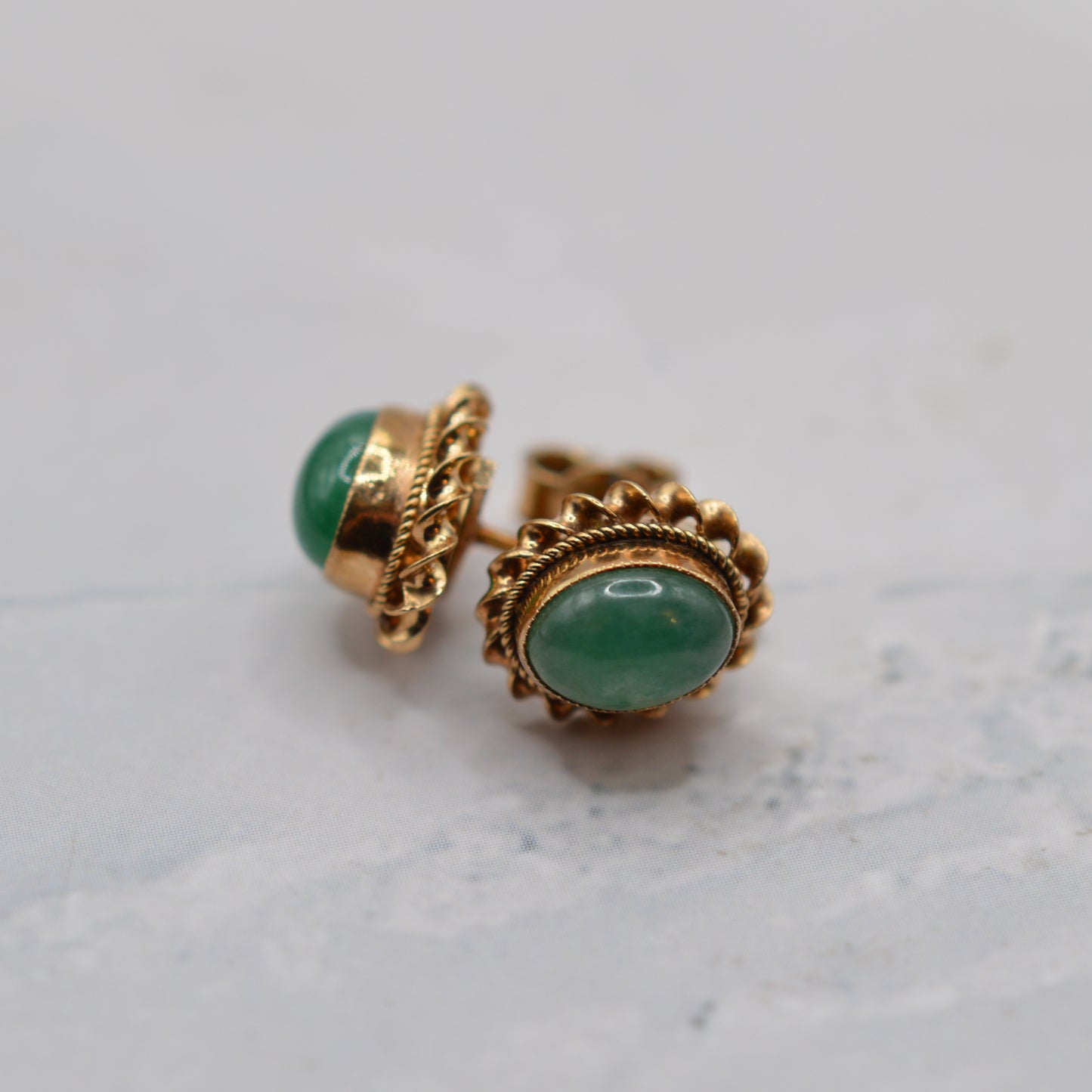 1960s Vintage 9ct Gold Jade Stud Earrings