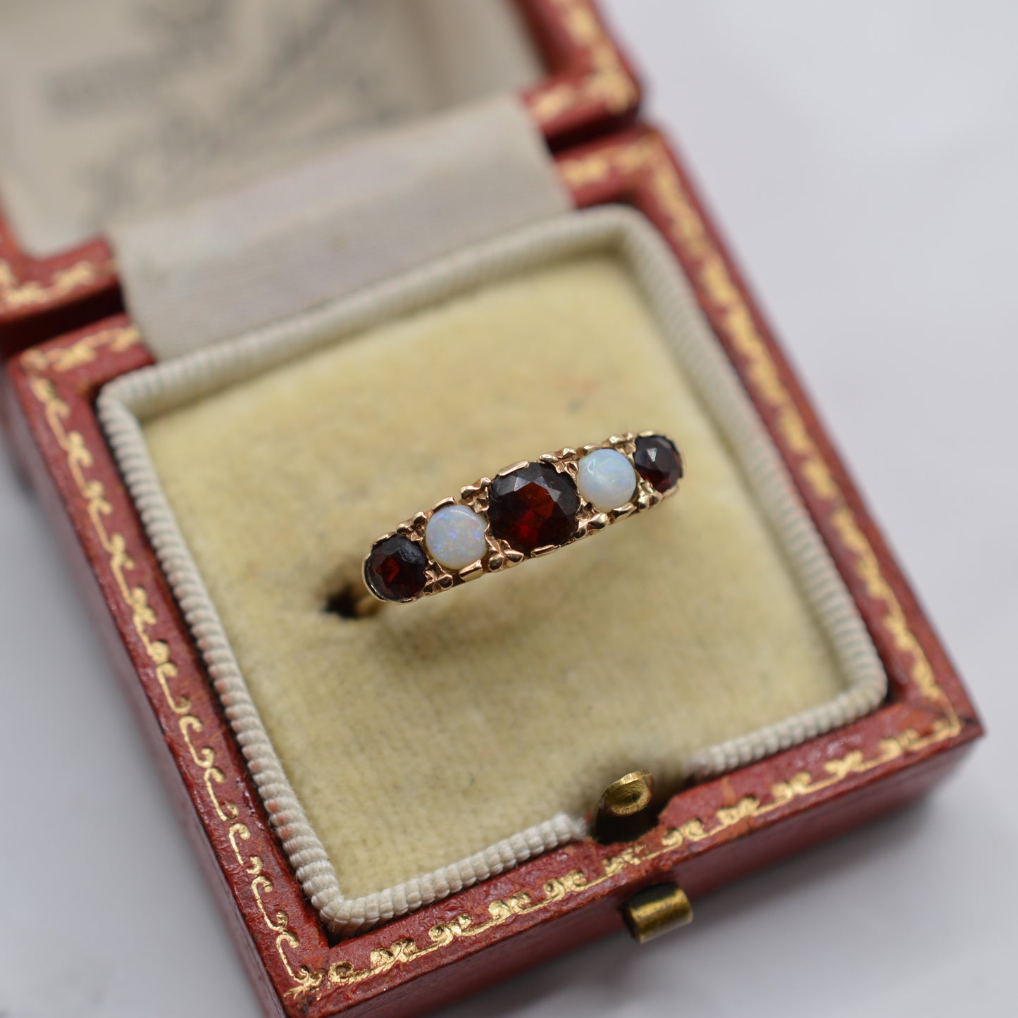 1970s Vintage 9ct Gold Opal & Garnet Half-Eternity Ring