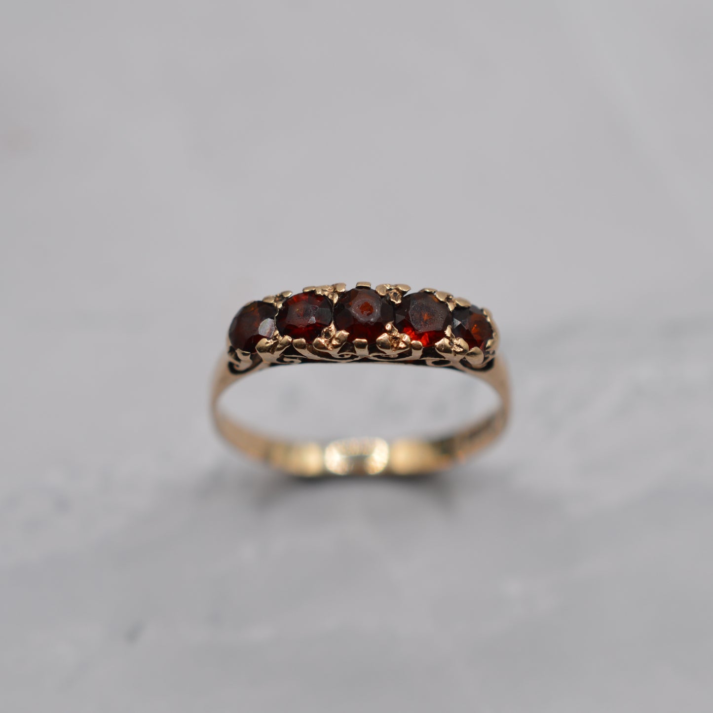 1970s Vintage 9ct Gold Garnet Five-Stone Ring