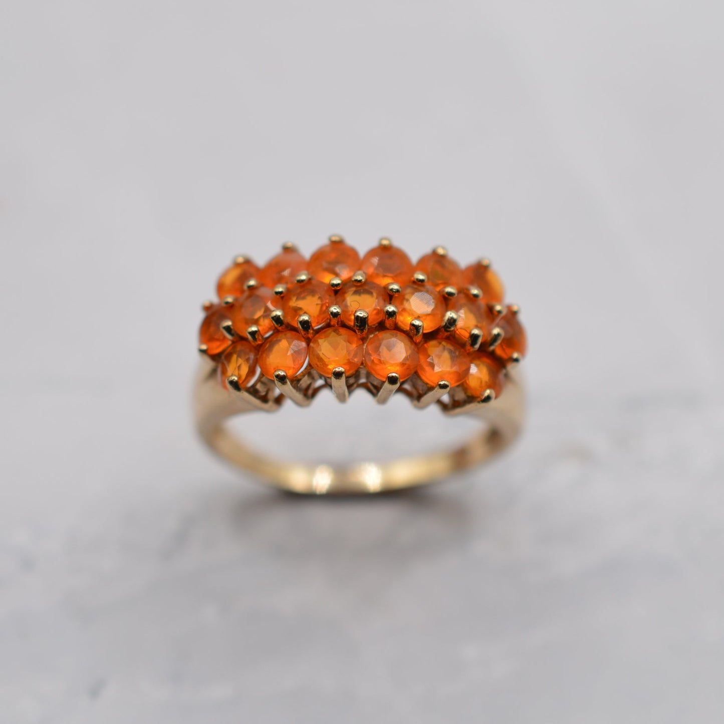 Y2K Chunky 9ct Gold Fire Opal Cluster Ring