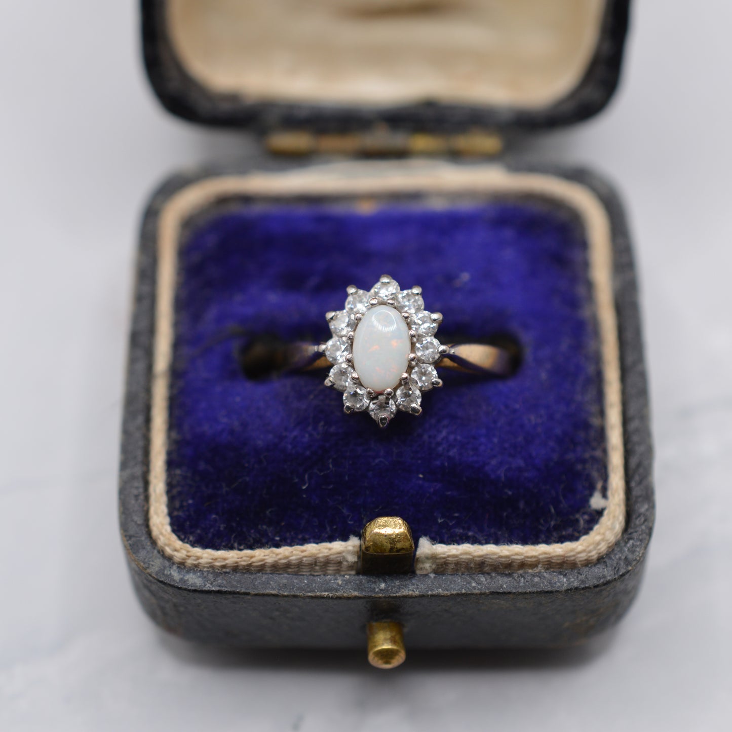 Vintage 9ct Gold Opal & CZ Cluster Ring