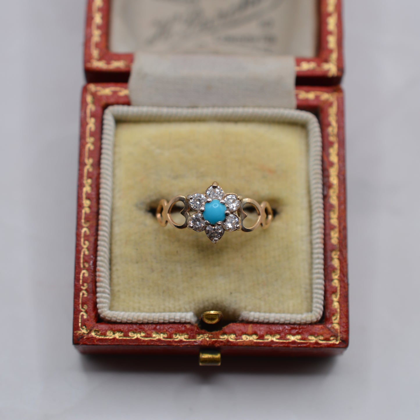 9ct Gold Turquoise & CZ Floral Cluster Ring