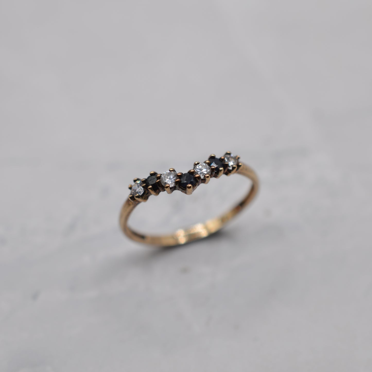 9ct Gold Sapphire & Cubic Zirconia Wishbone Ring