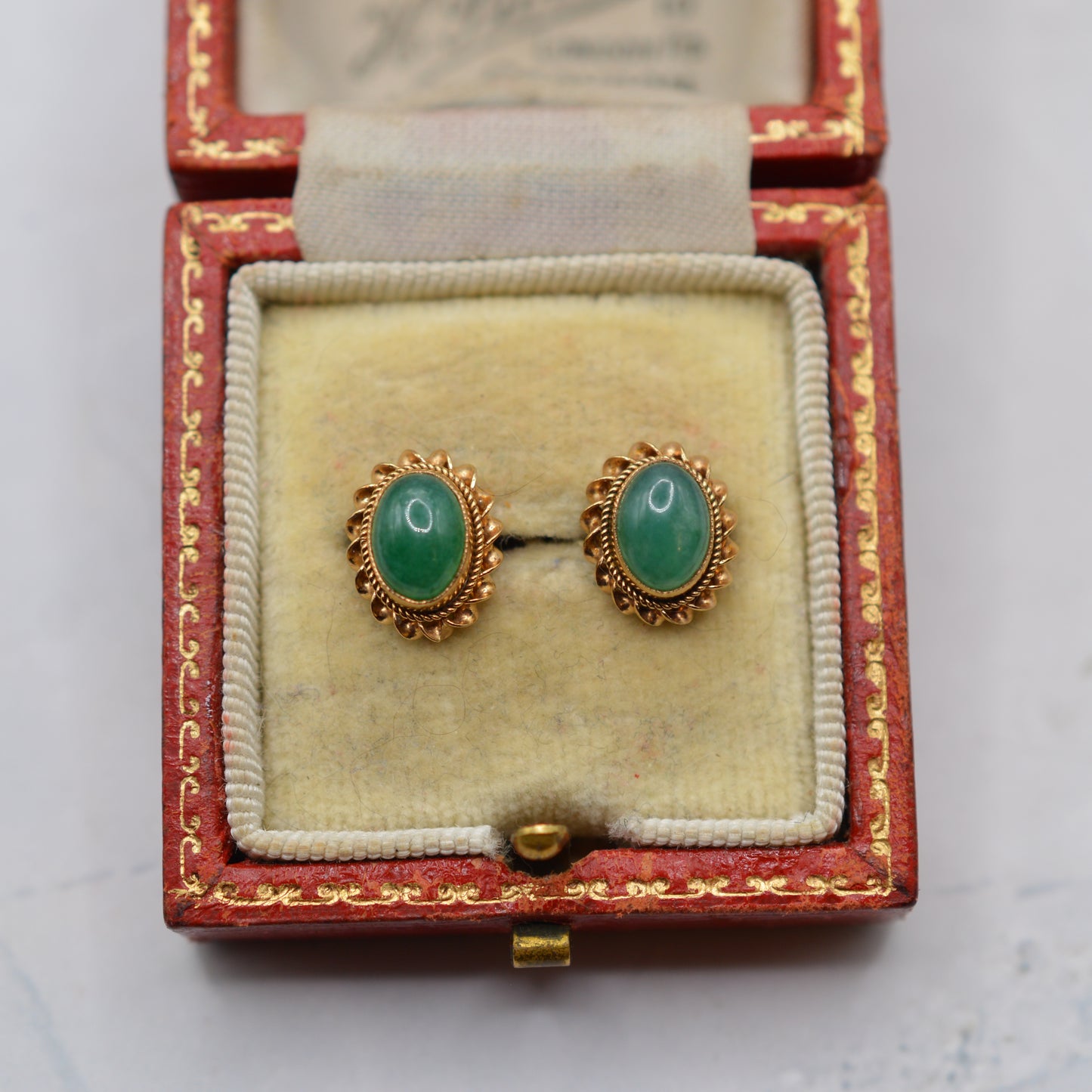 1960s Vintage 9ct Gold Jade Stud Earrings