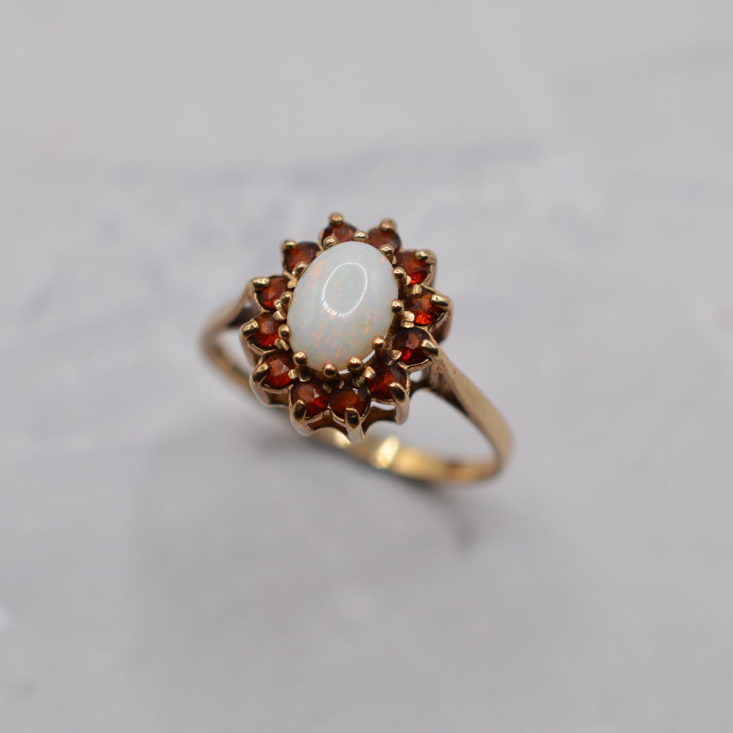 1980s 9ct Gold Opal & Garnet Cluster Ring