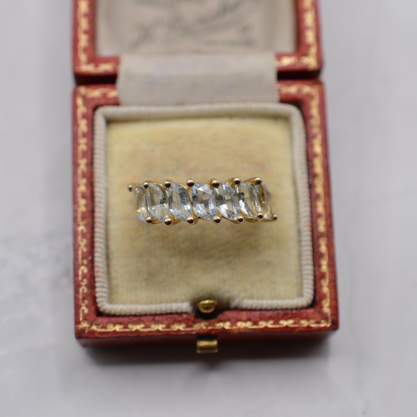 Y2K 9ct Gold Aquamarine Seven-Stone Half-Eternity Ring