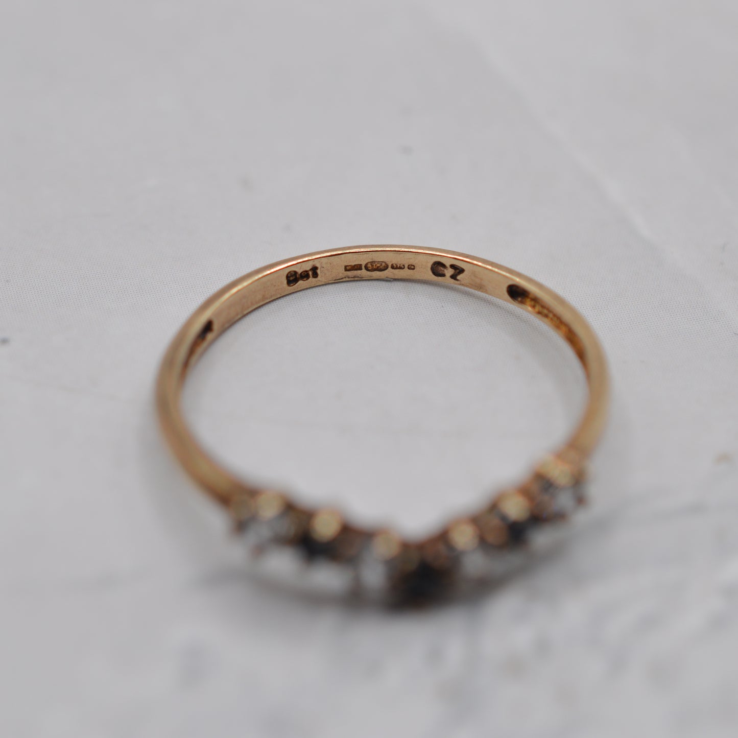 9ct Gold Sapphire & Cubic Zirconia Wishbone Ring