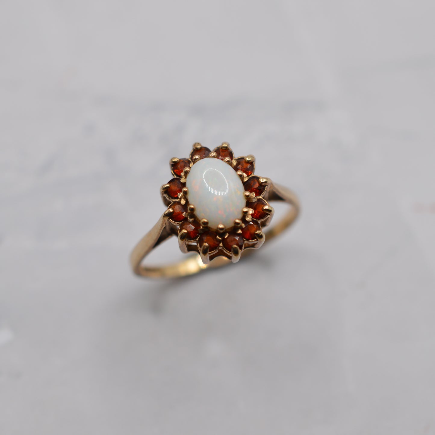 1980s 9ct Gold Opal & Garnet Cluster Ring