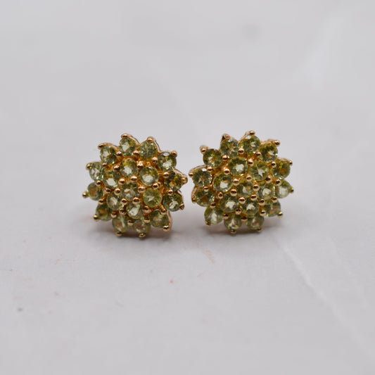 Y2K 9ct Gold Peridot Cluster Stud Earrings