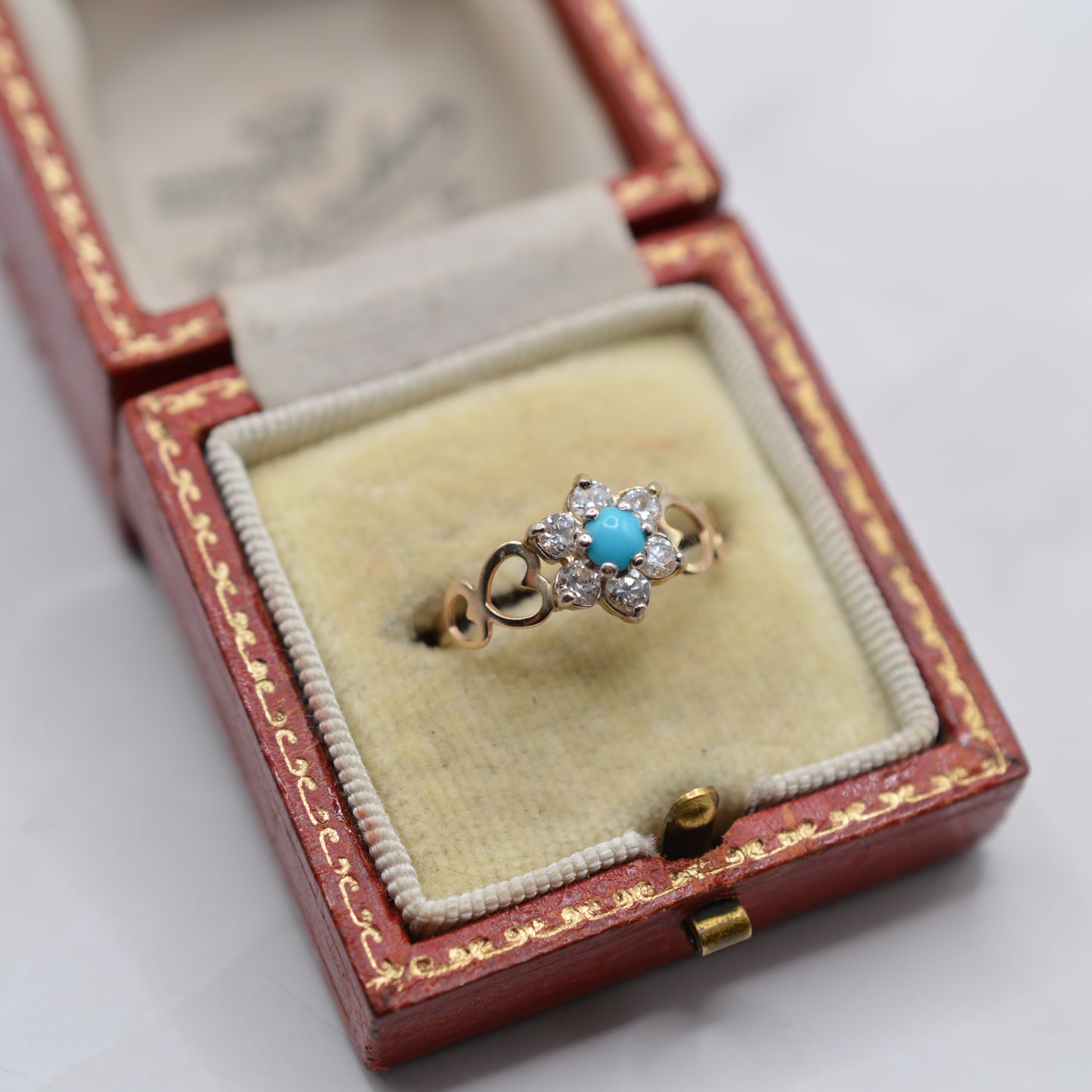 9ct Gold Turquoise & CZ Floral Cluster Ring