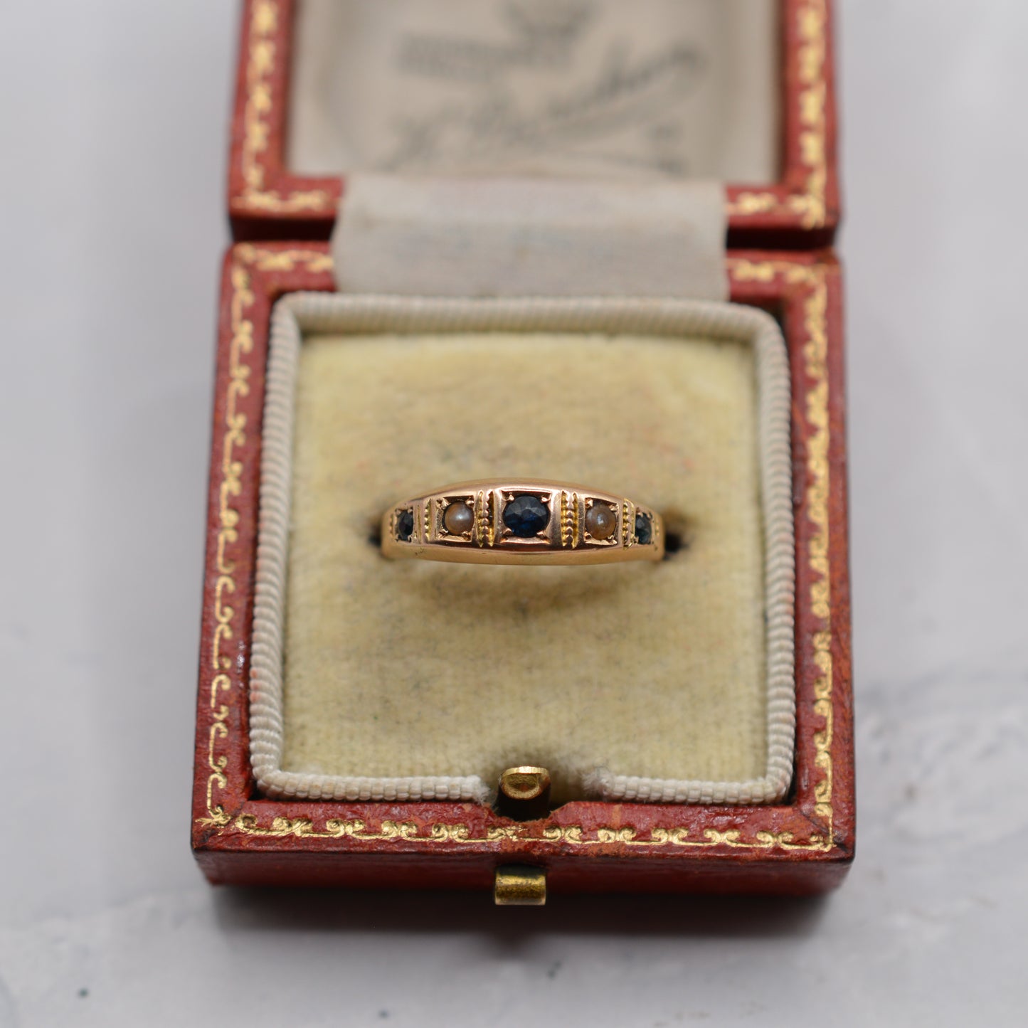 Antique Victorian 15ct Gold Sapphire & Pearl Ring