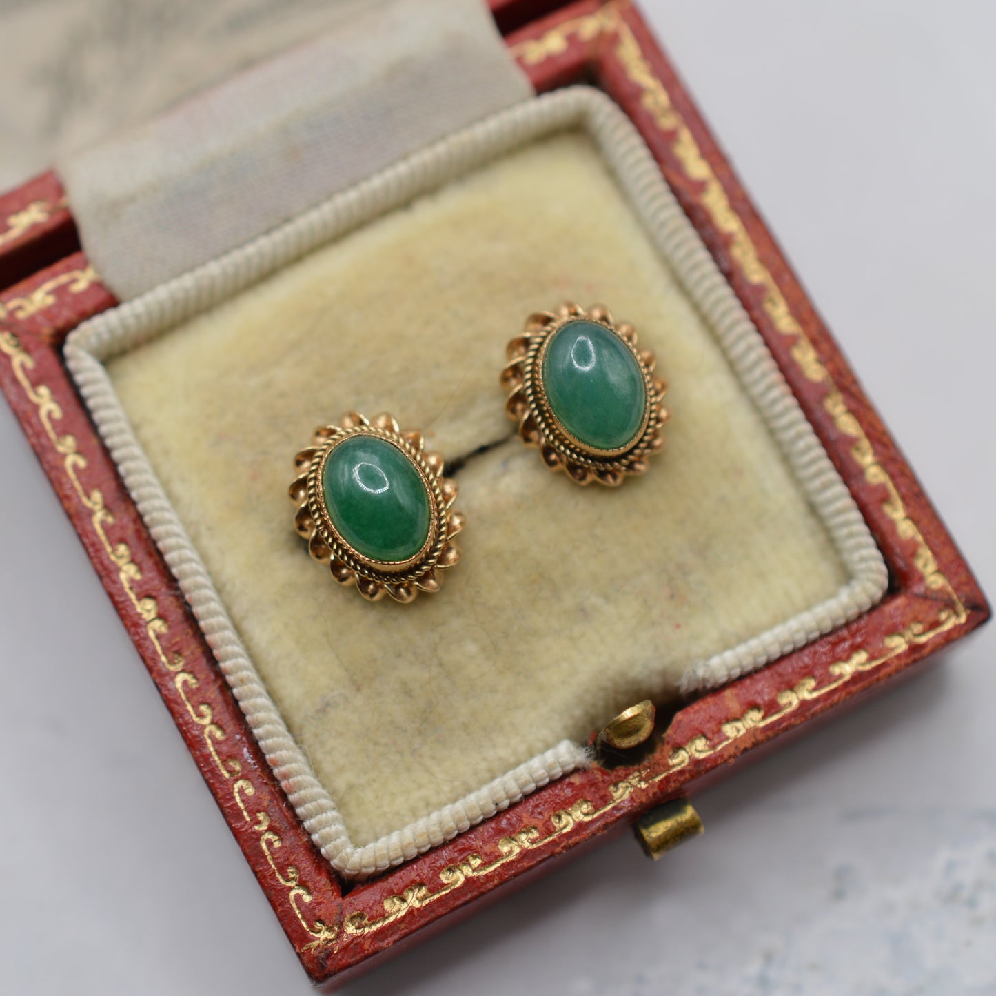 1960s Vintage 9ct Gold Jade Stud Earrings