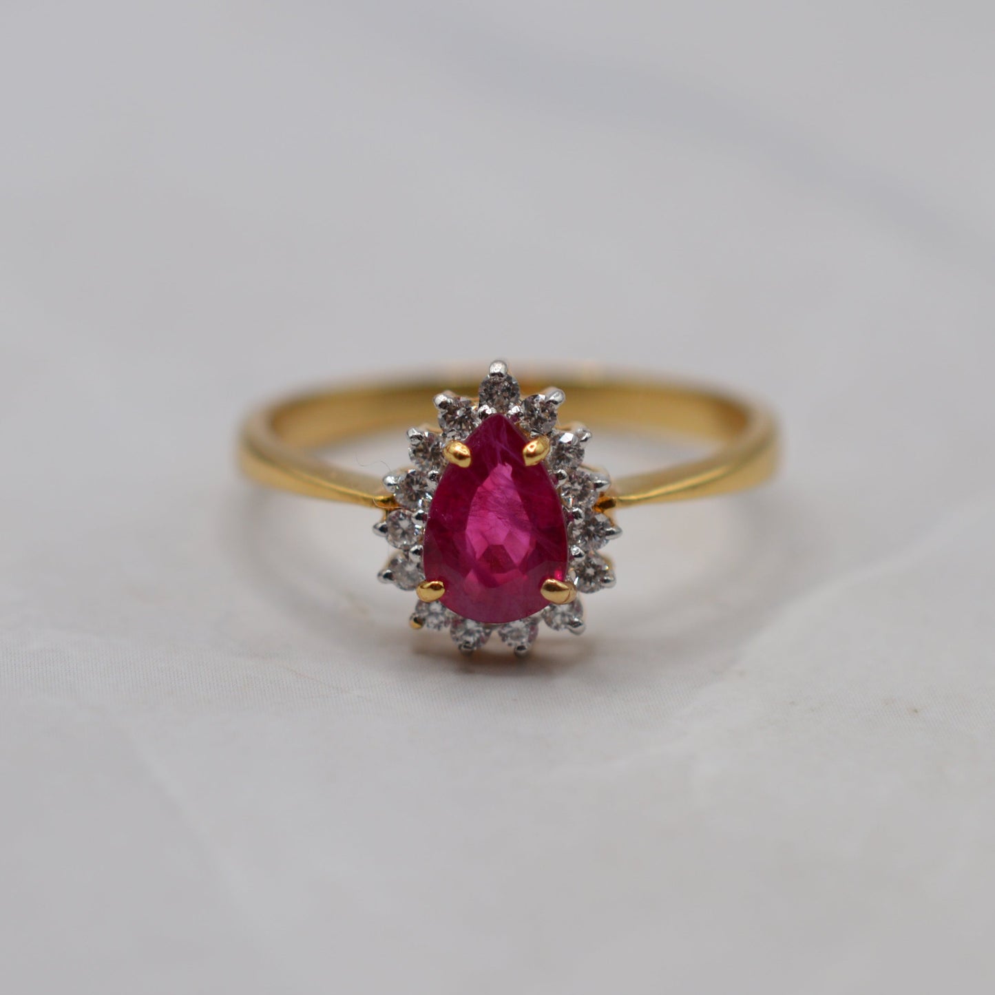 18ct Gold Ruby & Diamond Pear Cluster Ring
