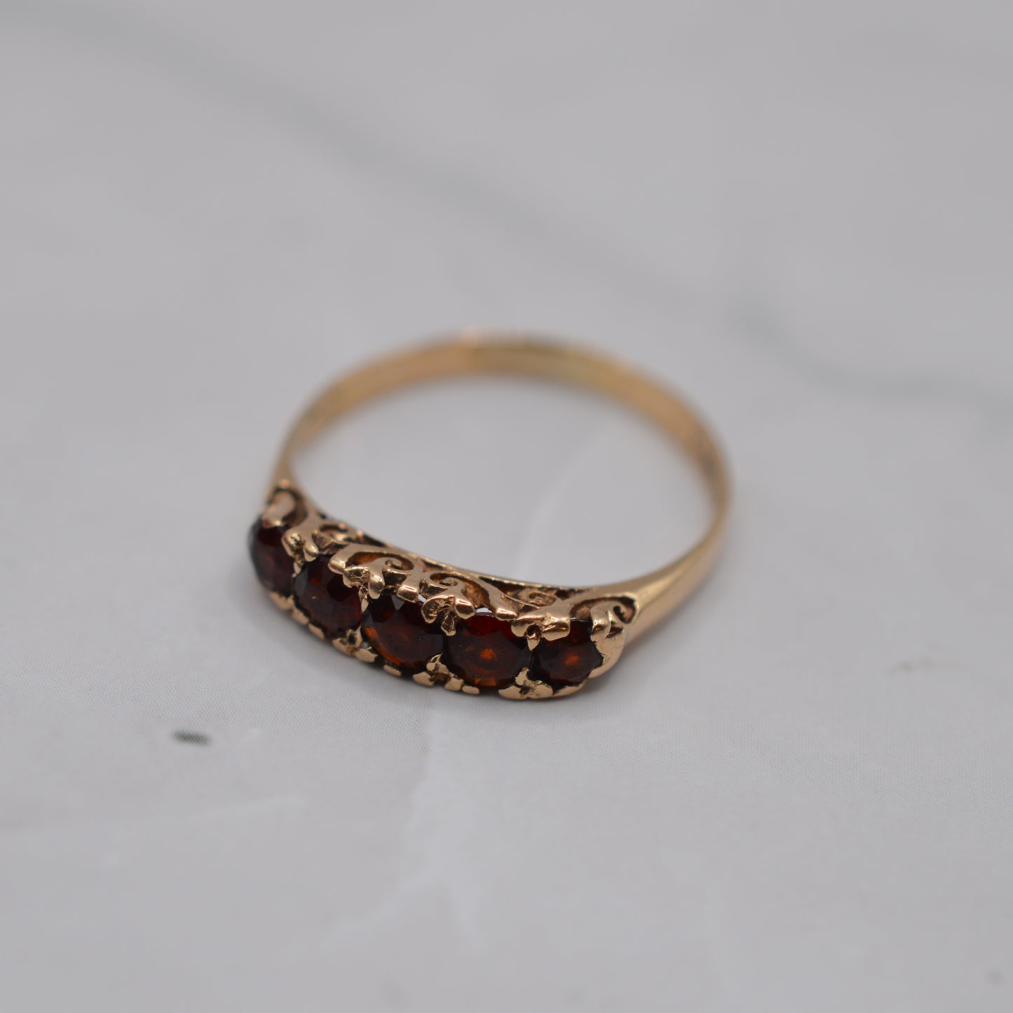 1970s Vintage 9ct Gold Garnet Five-Stone Ring