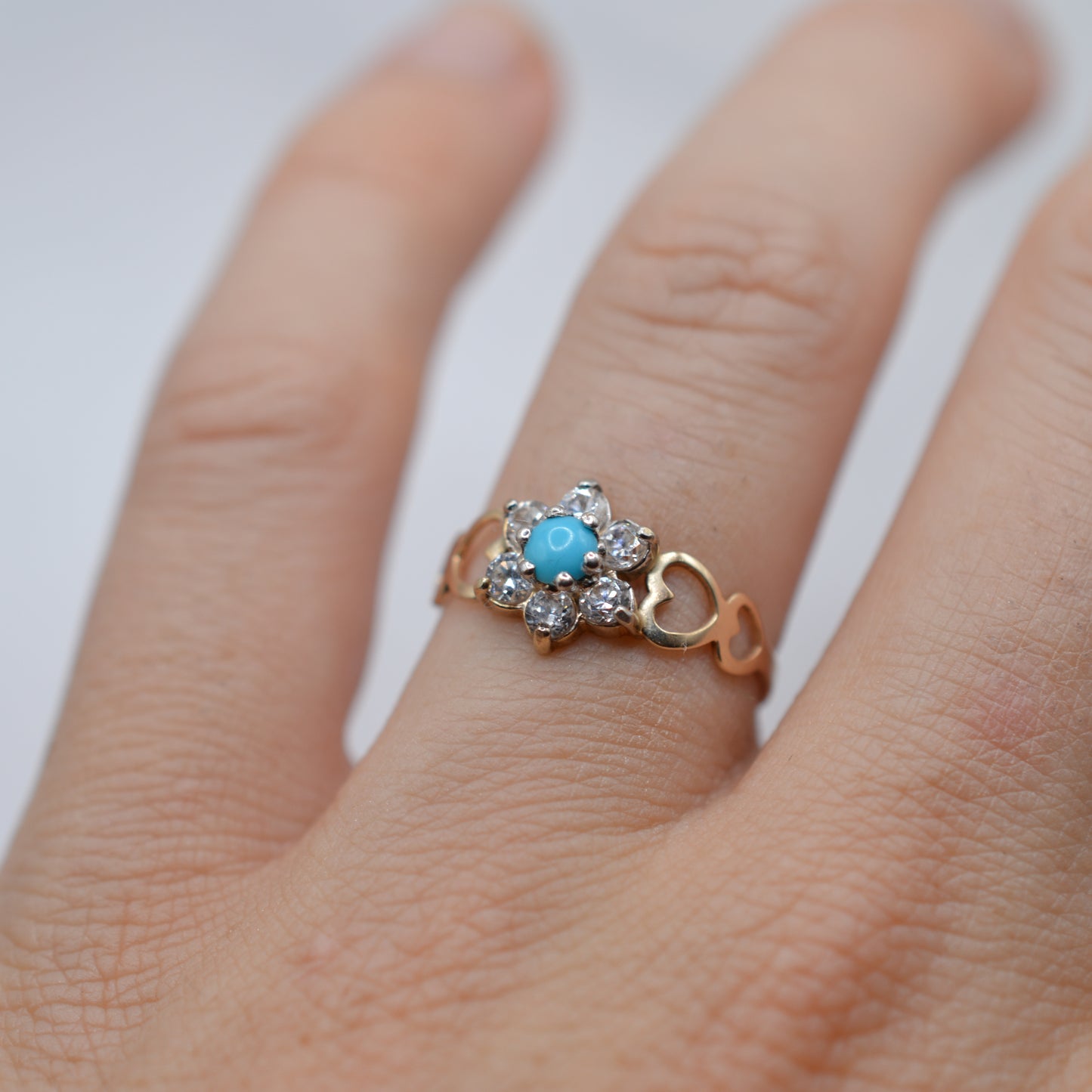 9ct Gold Turquoise & CZ Floral Cluster Ring