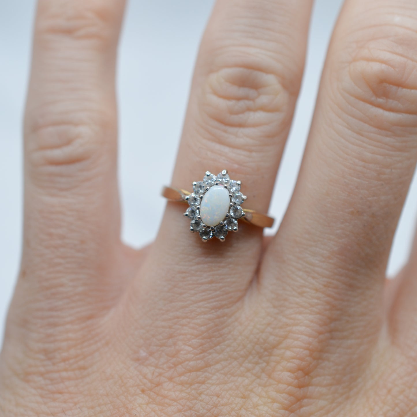 Vintage 9ct Gold Opal & CZ Cluster Ring