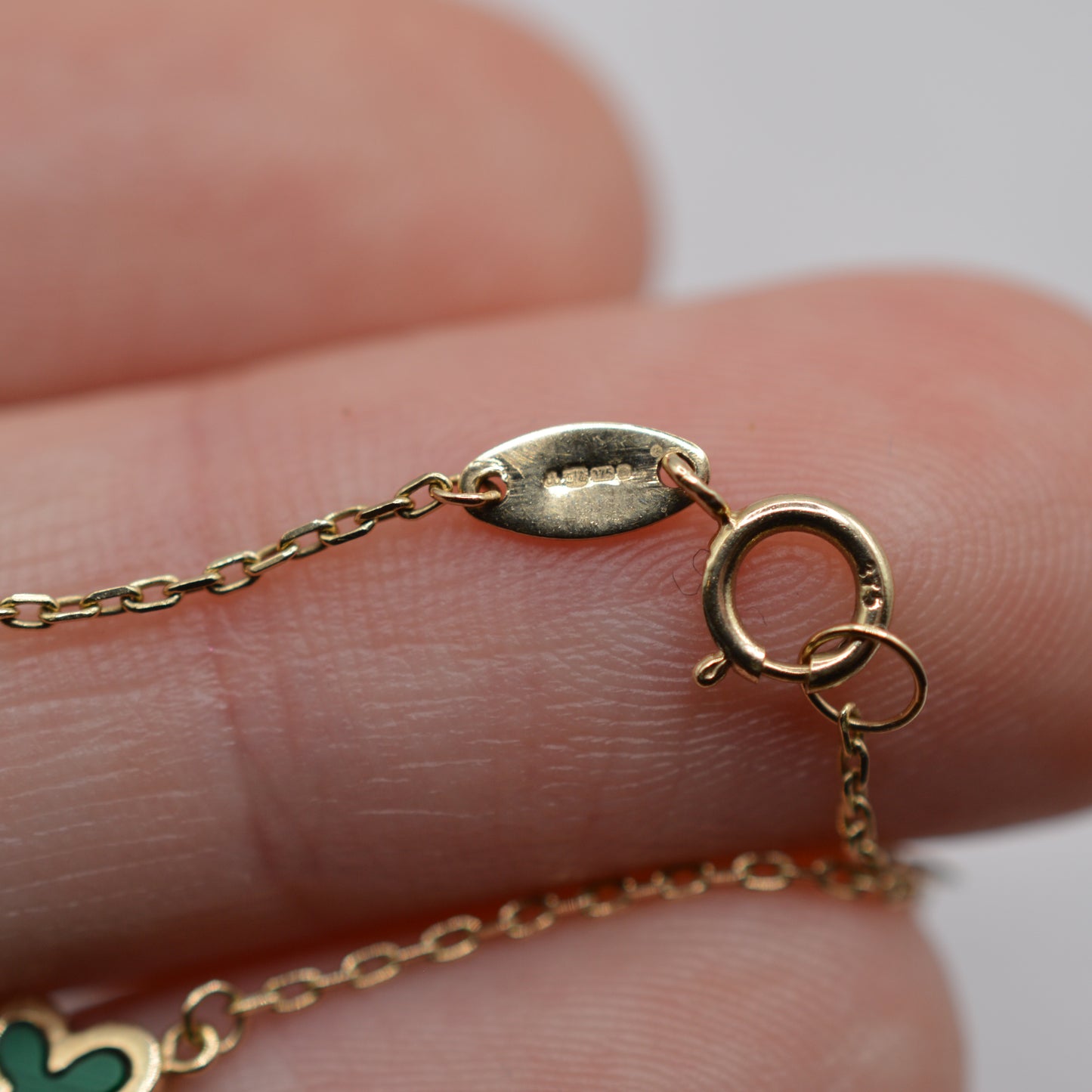 9ct Gold Malachite Clover Quatrefoil Bracelet (7–7.4")