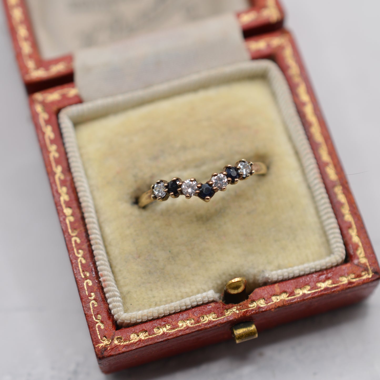 9ct Gold Sapphire & Cubic Zirconia Wishbone Ring