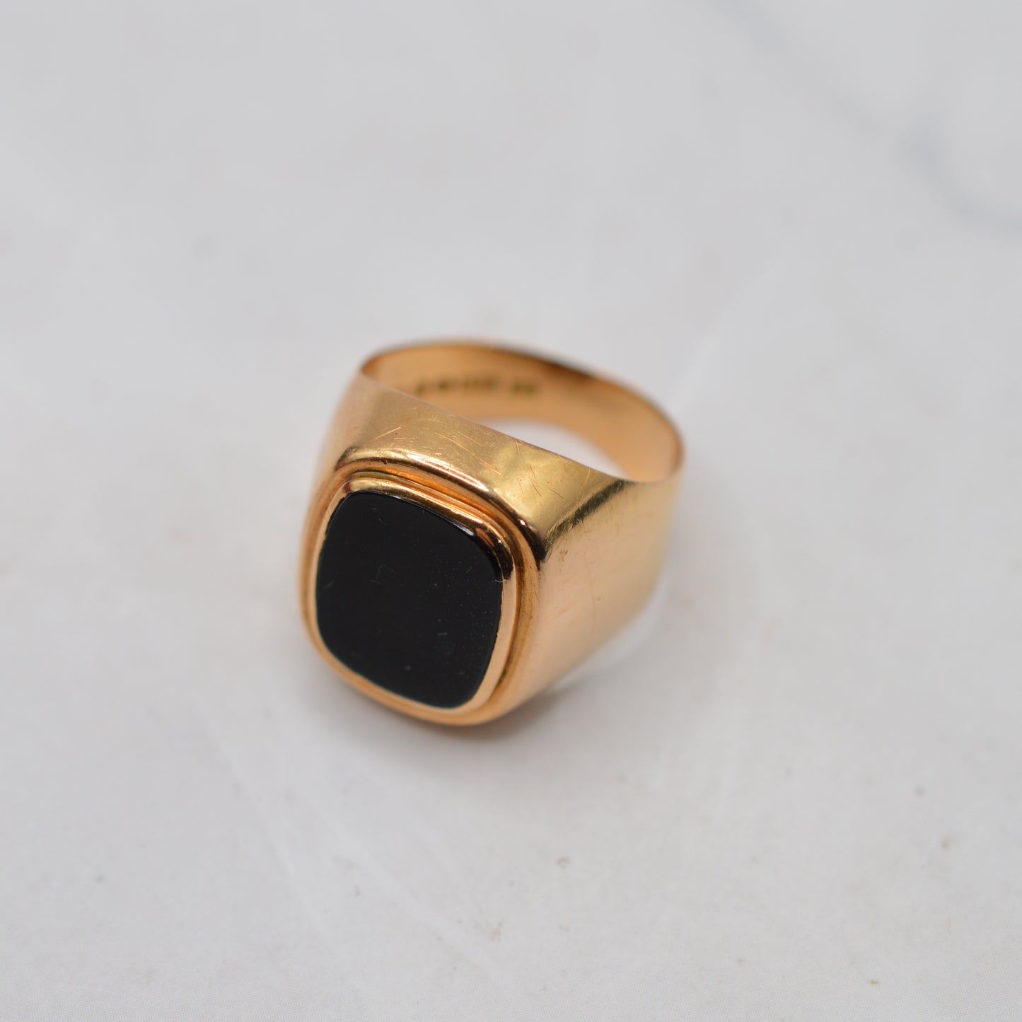 Chunky 1960s Swedish 18ct Gold Onyx Signet Ring
