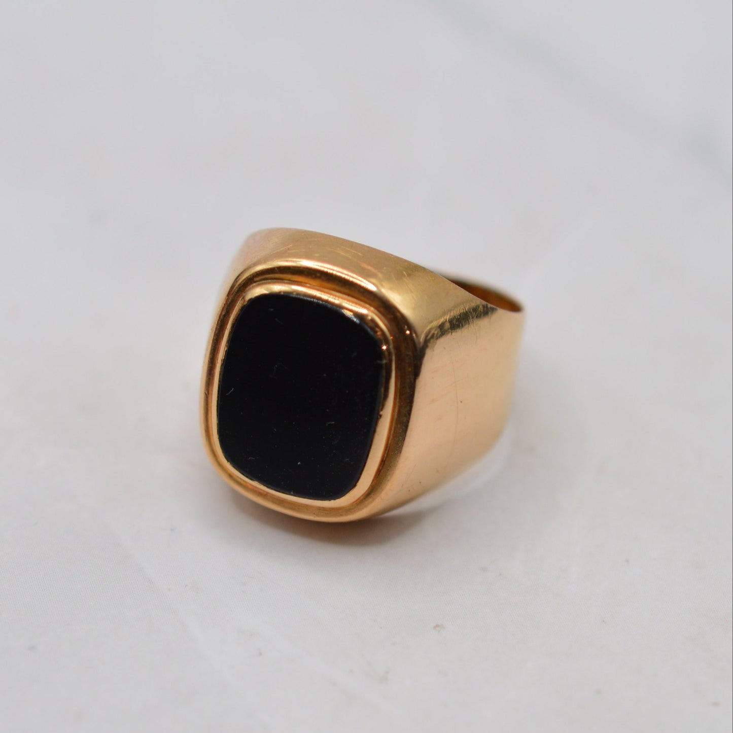 Chunky 1960s Swedish 18ct Gold Onyx Signet Ring