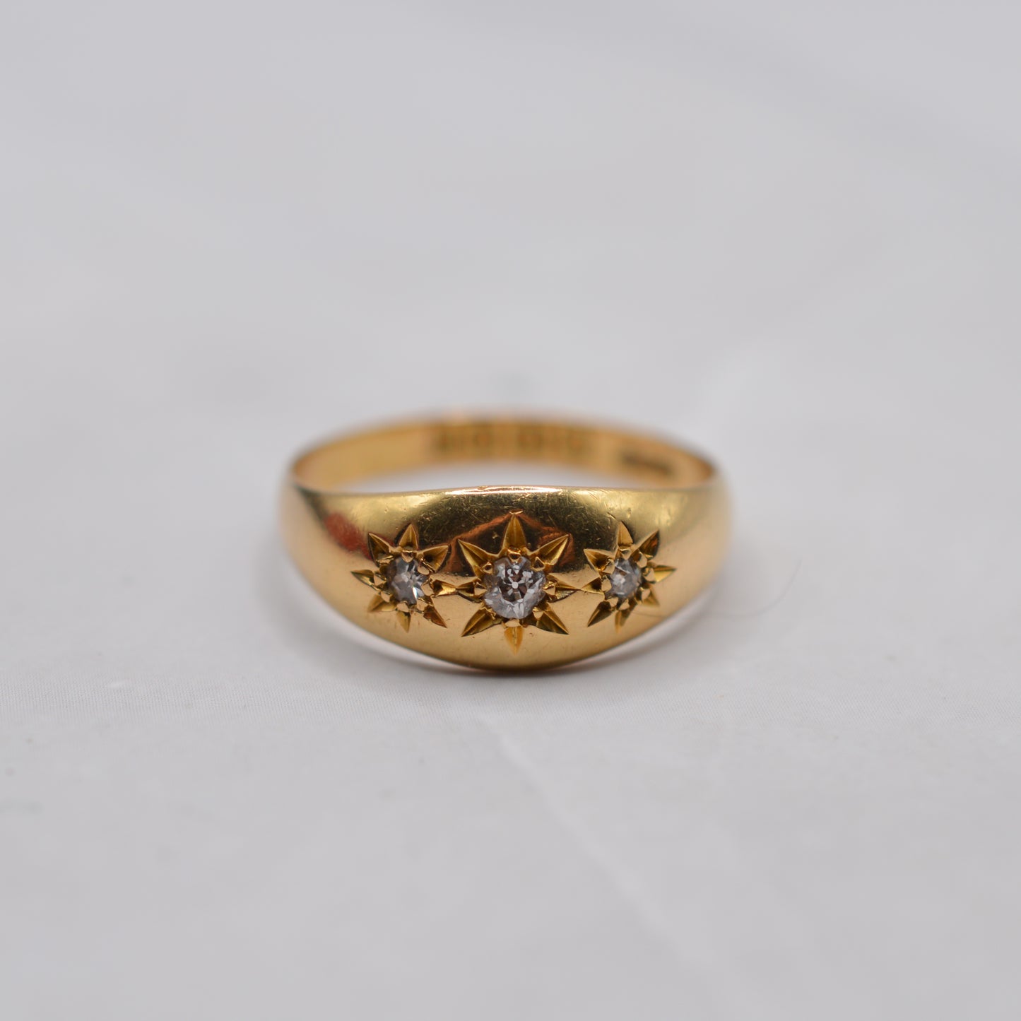 Antique 1912 18ct Gold Diamond Starburst Gypsy Trilogy Ring