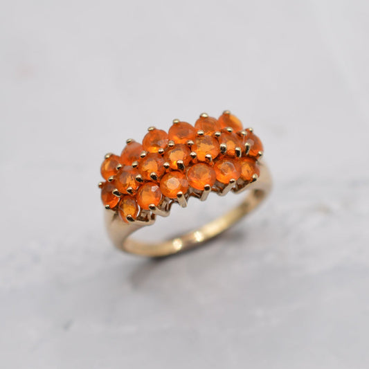 Y2K Chunky 9ct Gold Fire Opal Cluster Ring