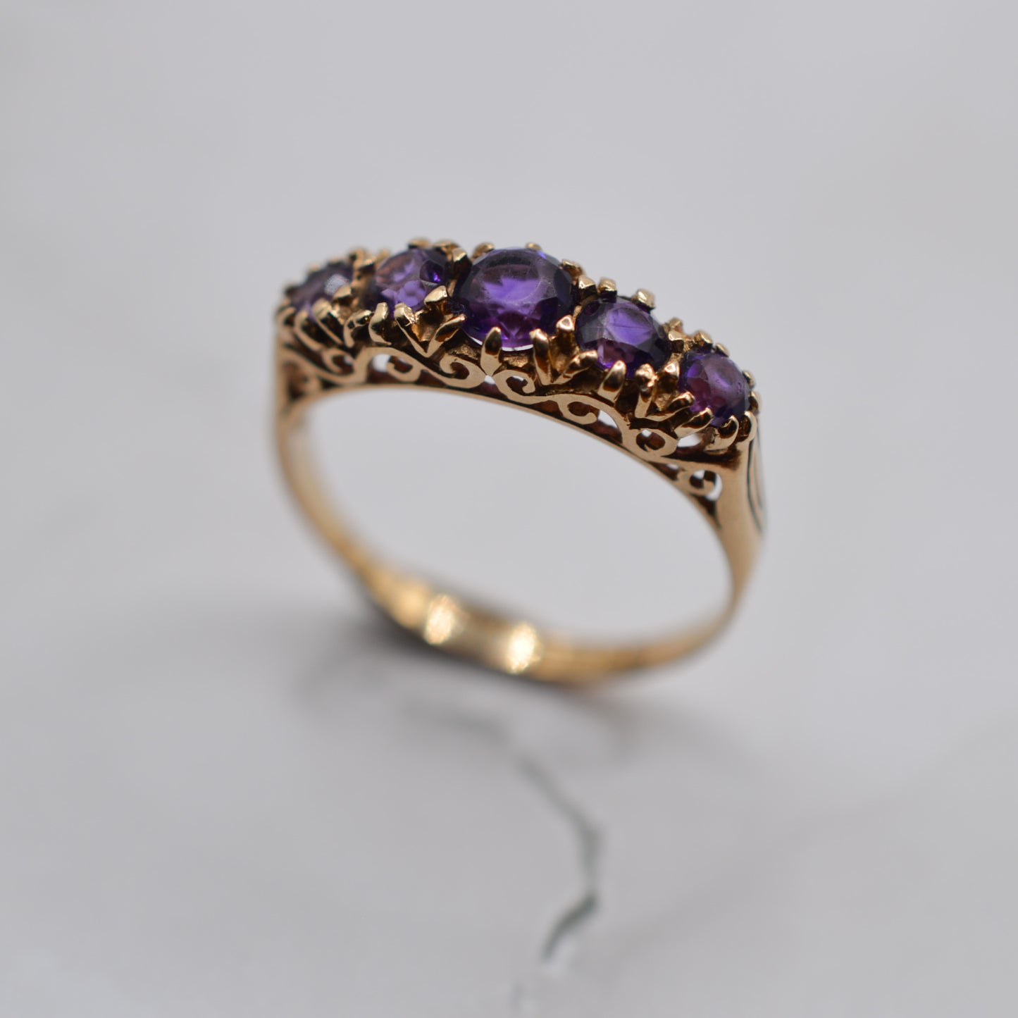 1980s Vintage 9ct Gold Amethyst Five-Stone Ring