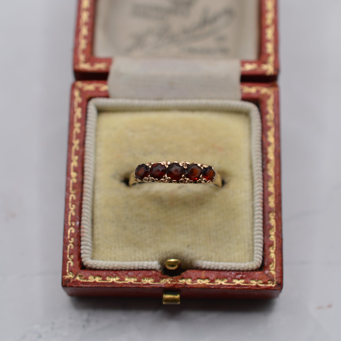 1970s Vintage 9ct Gold Garnet Five-Stone Ring
