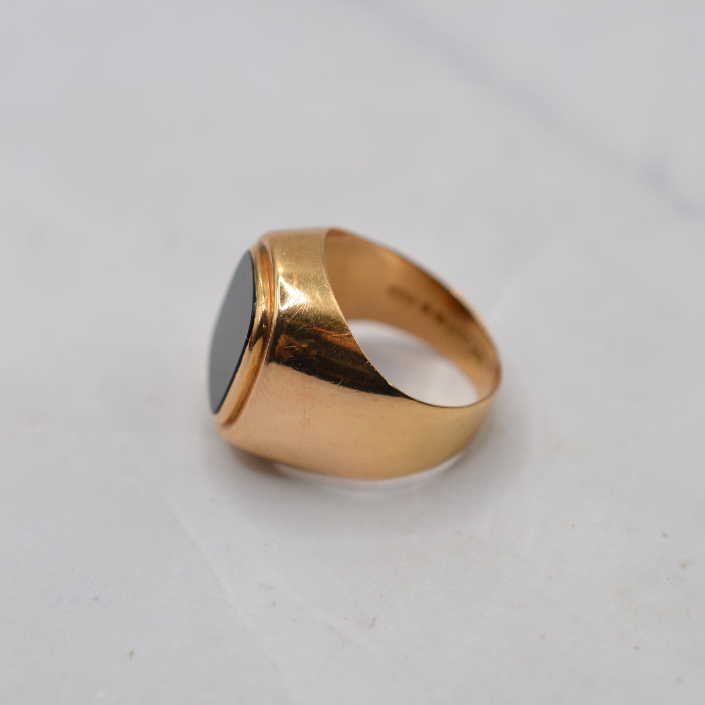 Chunky 1960s Swedish 18ct Gold Onyx Signet Ring