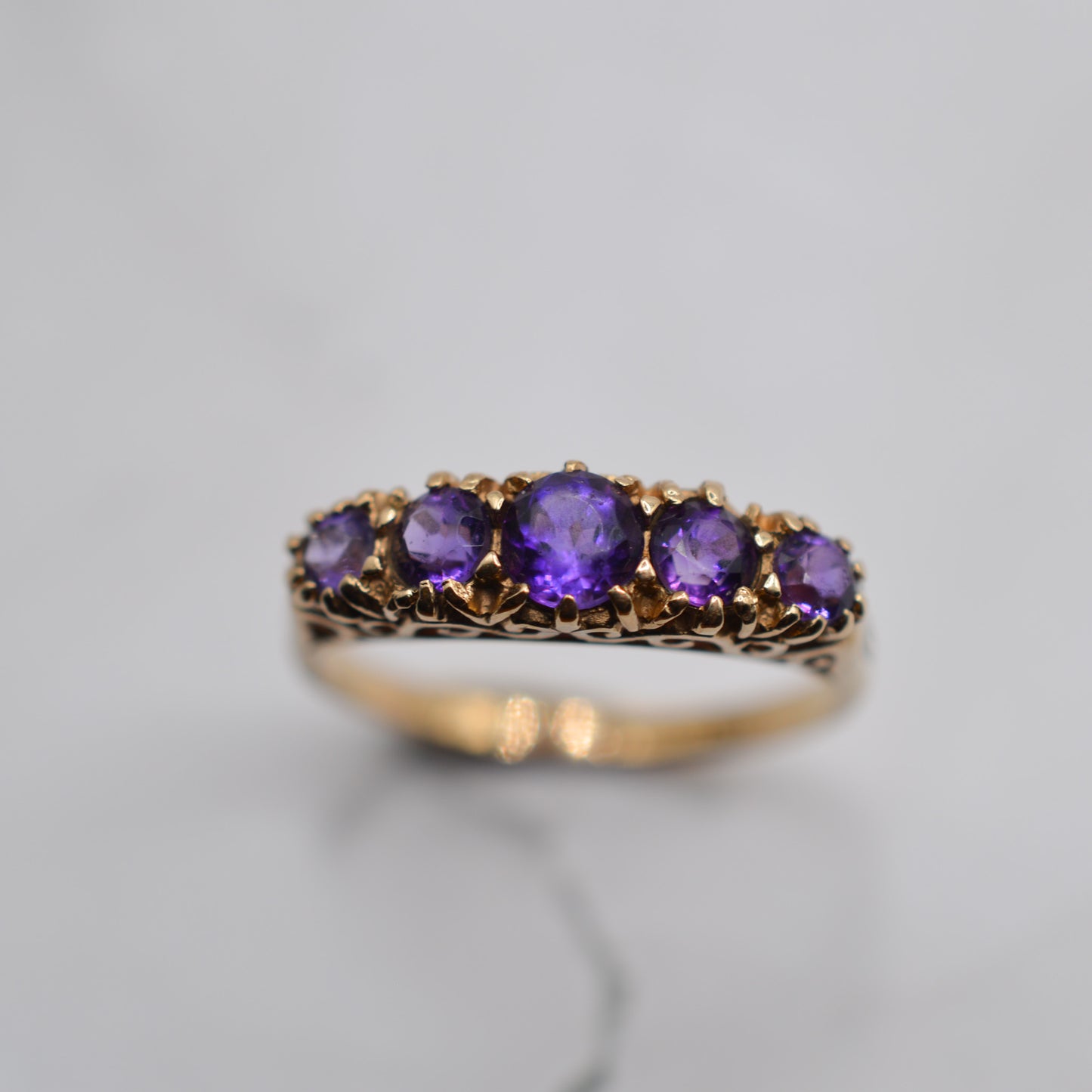 1980s Vintage 9ct Gold Amethyst Five-Stone Ring