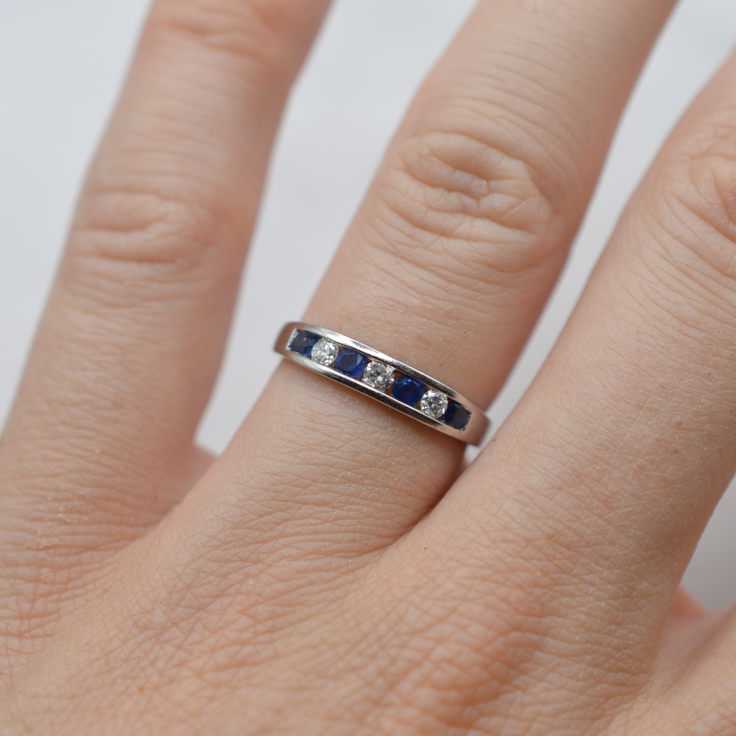 9ct White Gold Sapphire & Diamond Half-Eternity Ring