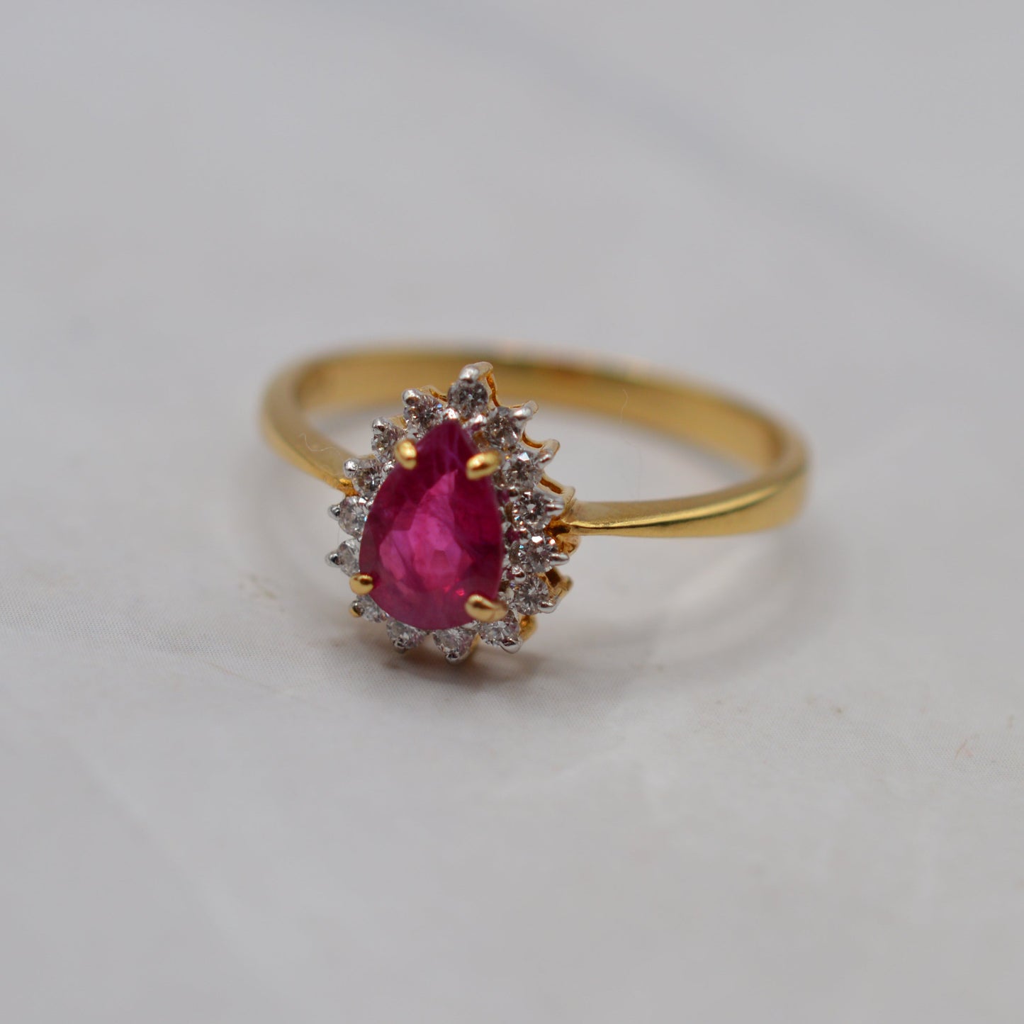 18ct Gold Ruby & Diamond Pear Cluster Ring