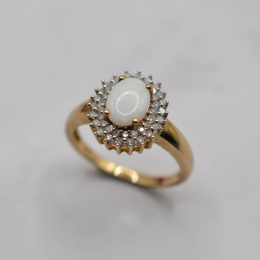 9ct Gold Opal & Diamond Cluster Ring